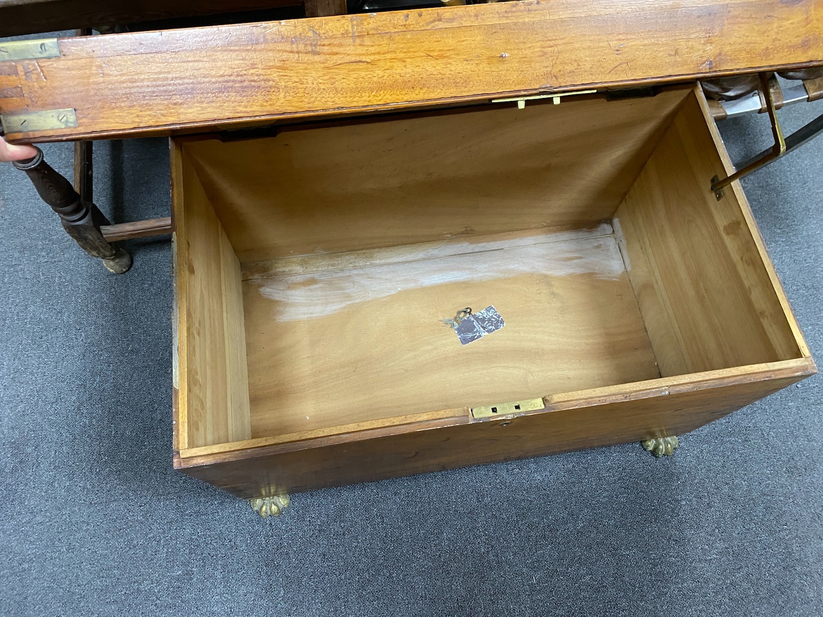 A 19th century brass bound camphorwood trunk, length 80cm, depth 47cm, height 51cm